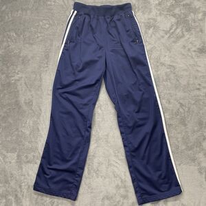 Adidas Track Pants Mens Large Y2K Vintage Navy White 3 Stripes Zip Pockets *READ